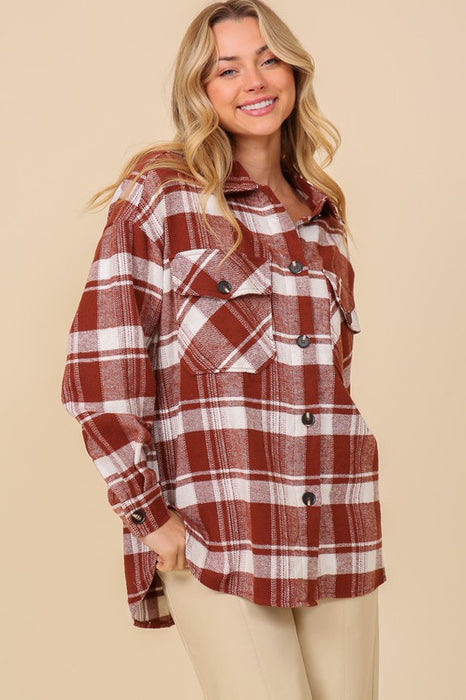 BUTTON DOWN PLAID CLAY SHACKET