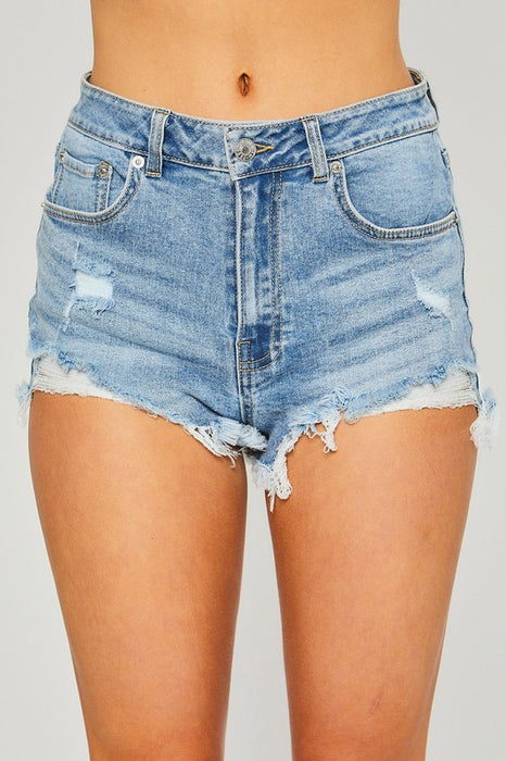 Denim High Waist Frayed Hem Light Blue Shorts