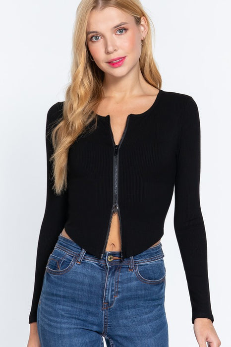 LONG SLEEVE TWO WAY ZIPPER BLACK TOP