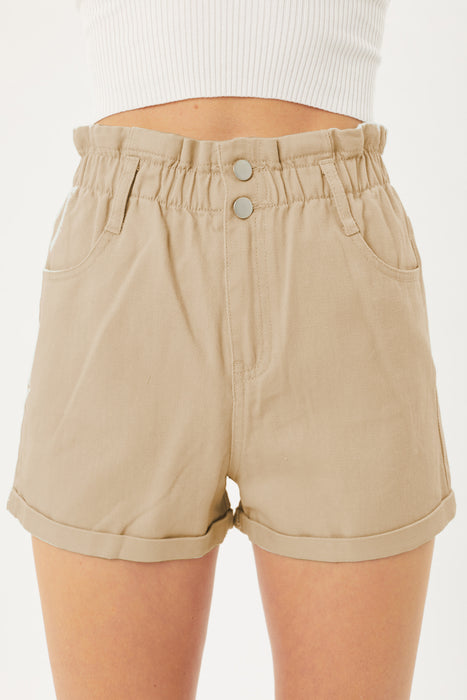 Double Buttoned Waistband Denim Shorts