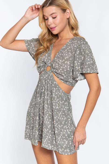 RUFFLE SLV O-RING CUT-OUT ROMPER