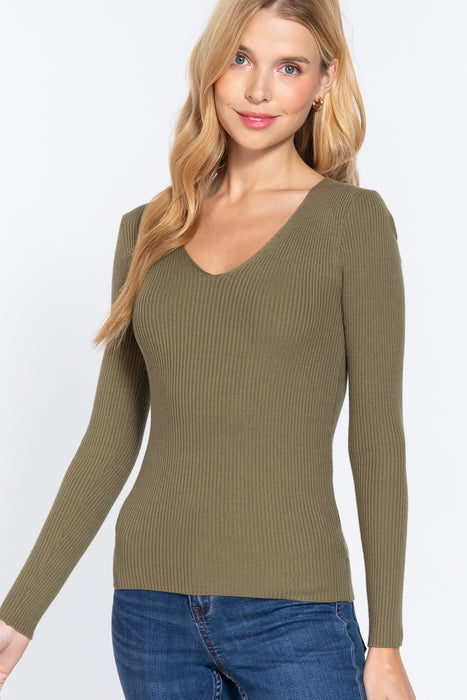 V-NECK VISCOSE RIB SWEATER