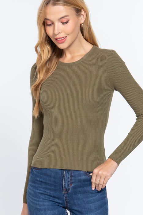 CREW NECK VISCOSE RIB SWEATER