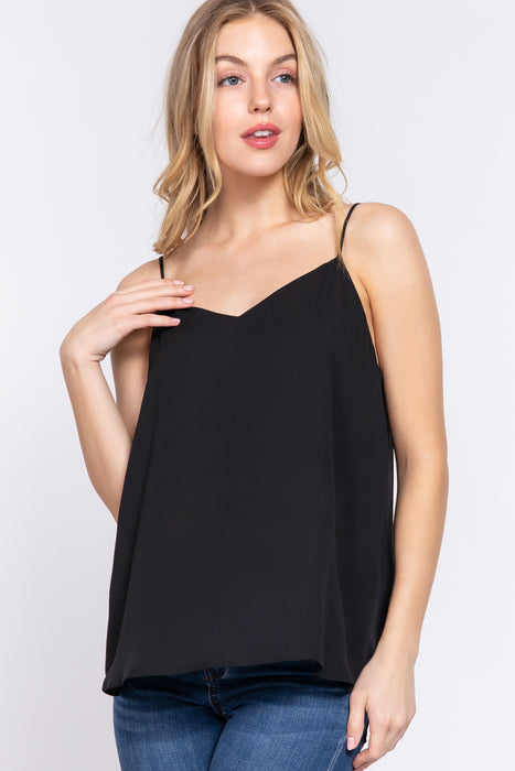 V-NECK CROSS BACK WOVEN CAMI