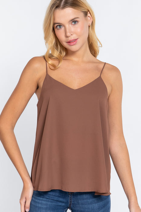 V-NECK CROSS BACK WOVEN CAMI