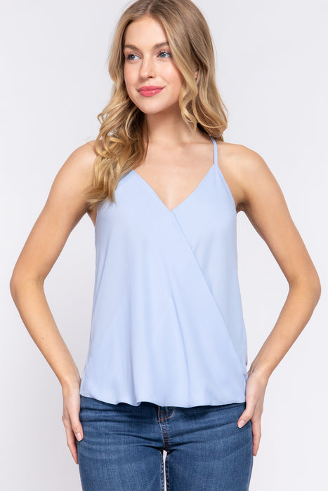 V-NECK SURPLICE WOVEN CAMI TOP
