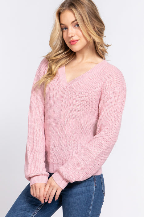 LONG SLV V-NECK SWEATER