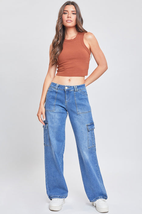 Junior Low Rise Cargo Jeans with Bungee Hem