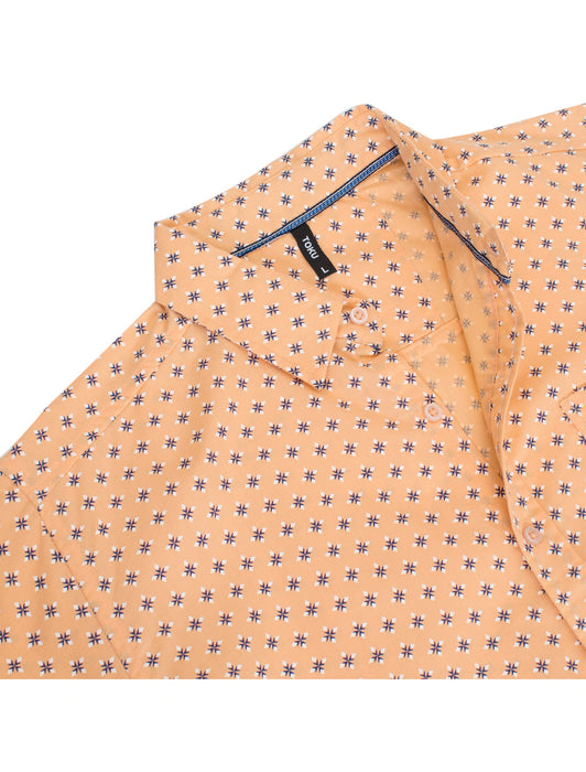 Apricot Cross Hatch Floral Short-Sleeve Shirt