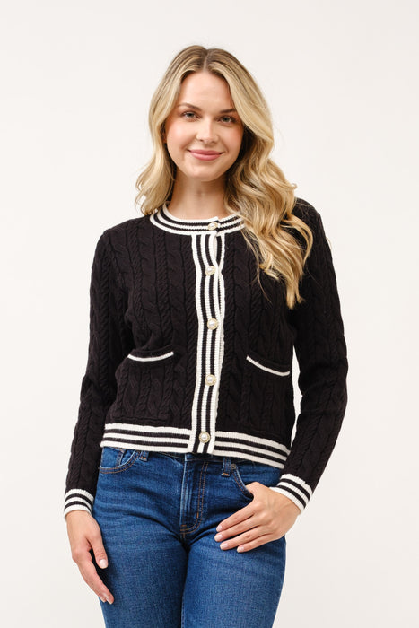 Women's Round Neck Ribbed Cardigan