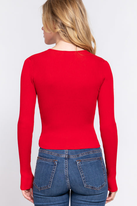 SHIRRING SWEATHEART NECK SWEATER
