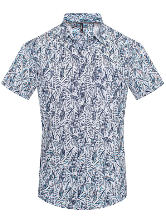 Slate Blue Leaf Pattern Short-Sleeve Shirt