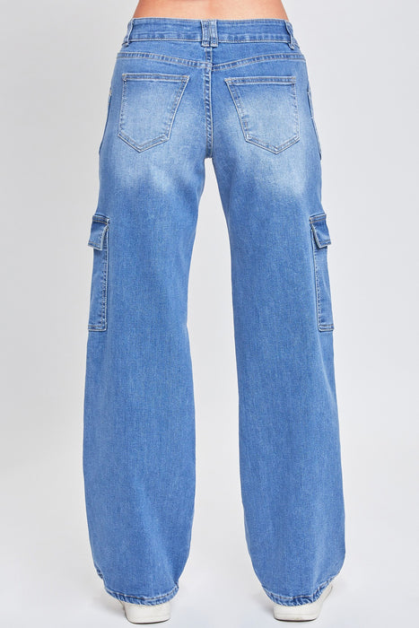Junior Low Rise Cargo Jeans with Bungee Hem