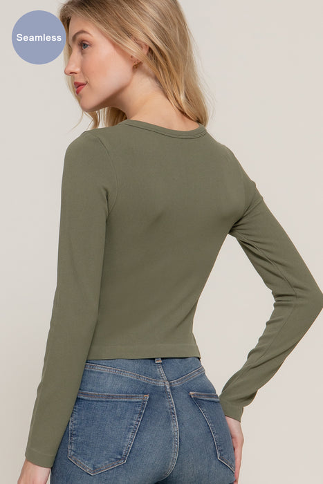 LONG SLV CREW NECK RIB SEAMLESS TOP