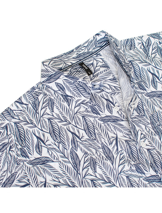 Slate Blue Leaf Pattern Short-Sleeve Shirt