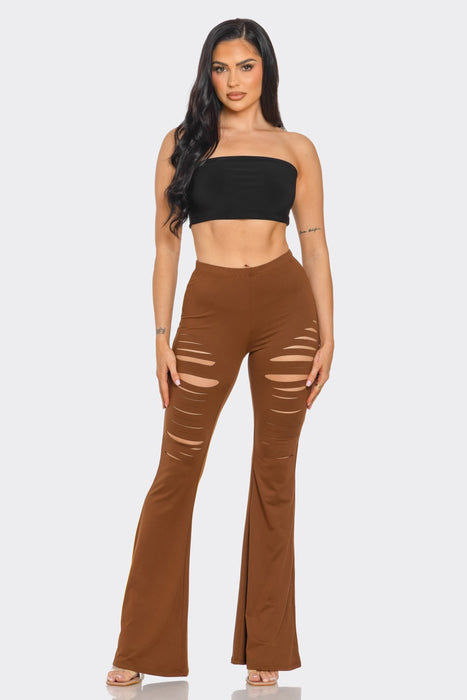 CUT OUT DETAIL BELL BOTTOM PANTS