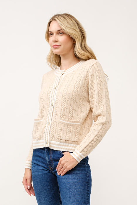 Women's Round Neck Ribbed Cardigan