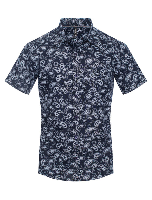 Abstract Geometric Navy Print Short-Sleeve Shirt