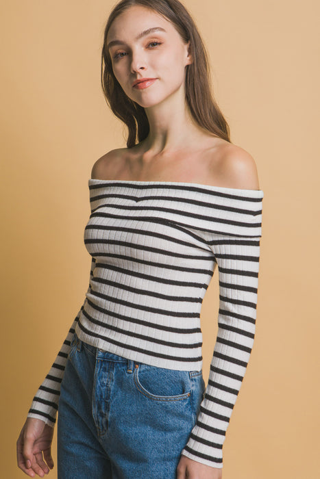 Striped Bardot Long Sleeve T-Shirt