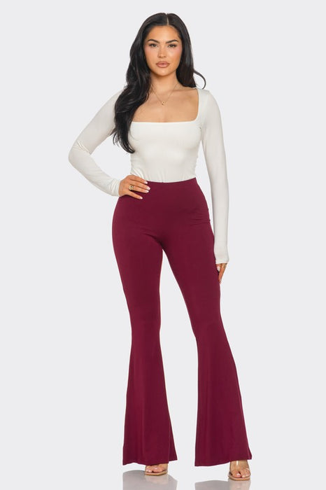 SOLID FLARED LONG PANTS WITH WAIST BAND DETAIL