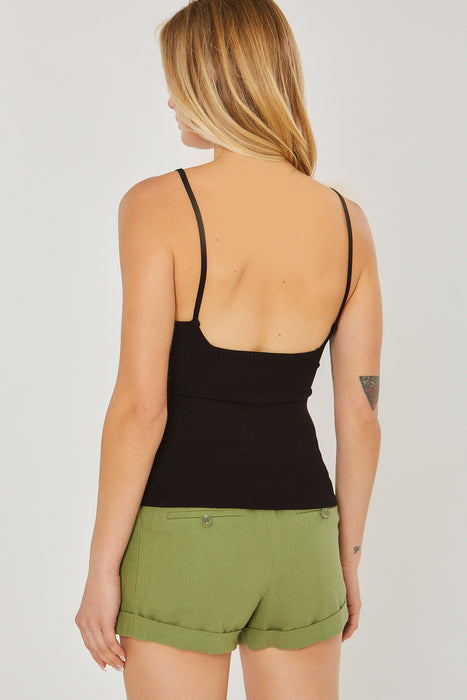 Knit Solid Camisole Buttoned Front Top