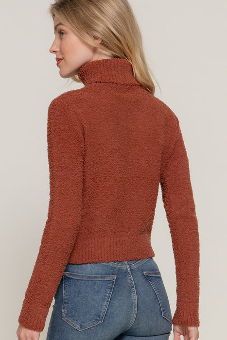 LONG SLV TURTLE NECK FLUFFY SWEATER