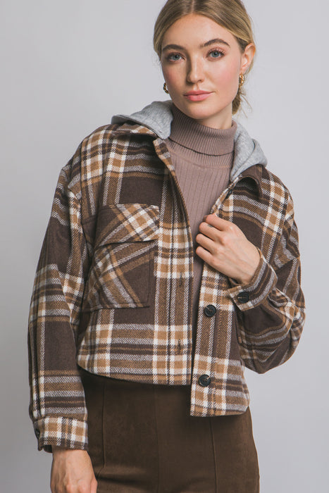 Plaid Shacket With Detachable Hood