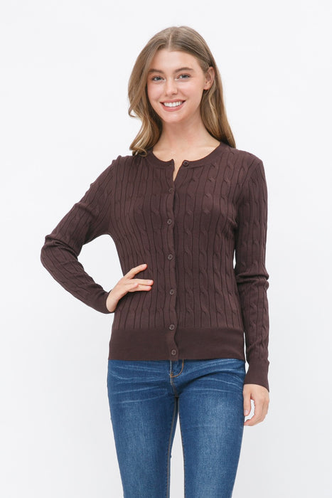 Crew Neck Cable Knit Button Cardigan