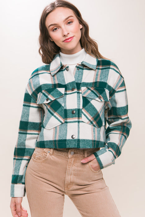 Plaid Cropped Button Down Jacket