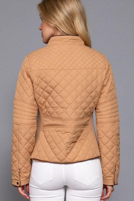 SUEDE PIPING RIB QUILTED PADDING JACKET