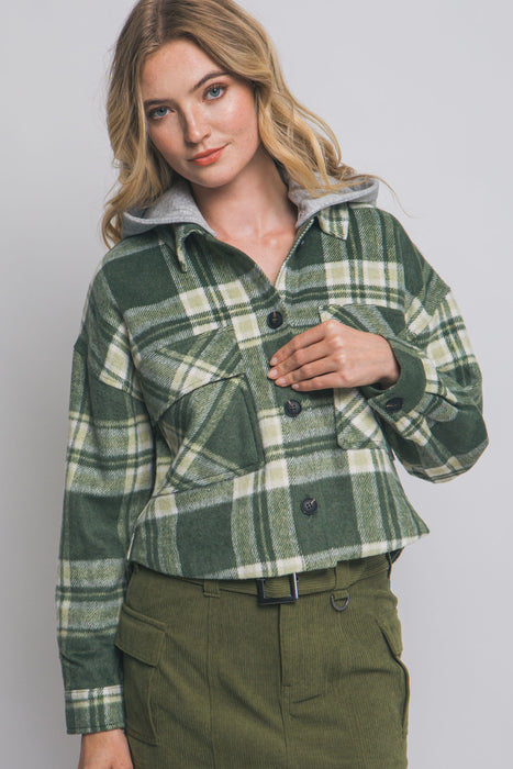 Plaid Shacket With Detachable Hood