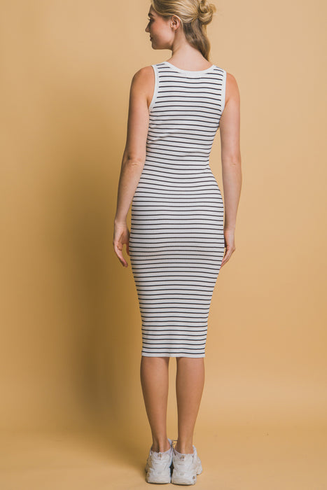 Striped Knit Bodycon Midi Dress