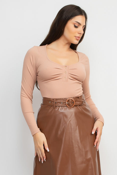 Front Pleats Long Sleeve Top