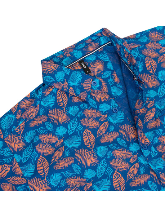 Electric Blue Foliage Print Short-Sleeve Shirt