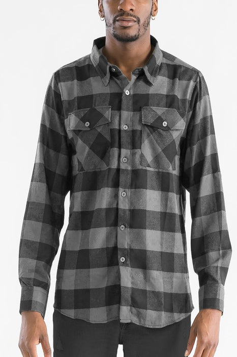 Checkered Long Sleeve Flannel Gray Shirt