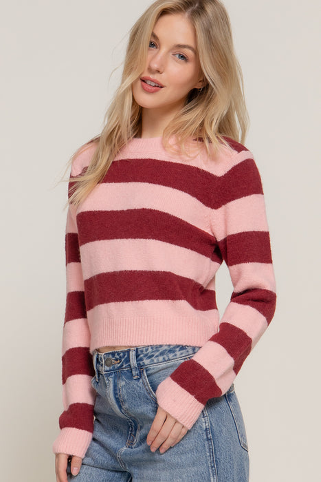 LONG SLV CREW NECK STRIPE SWEATER