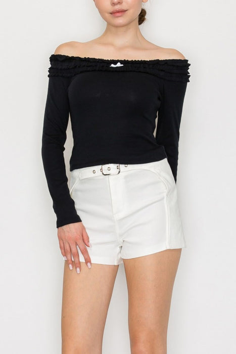 Off-shoulder Gathered Ribbon Fitted Top
