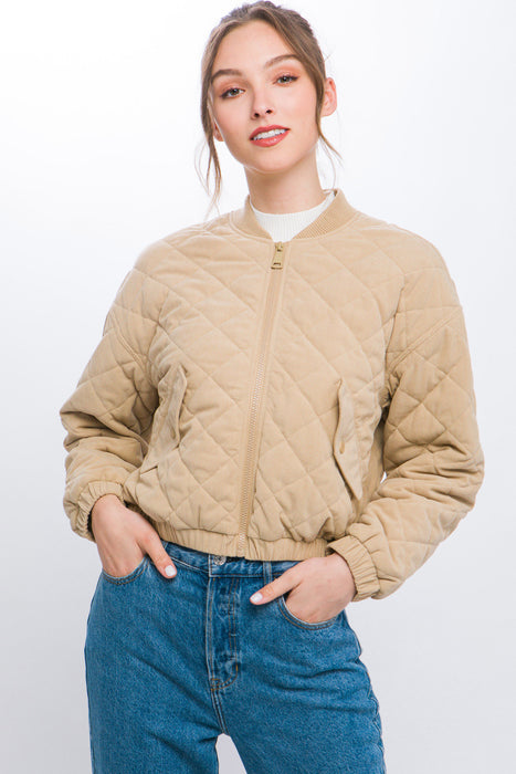 Diamond Quilt Cropped Corduroy Jacket