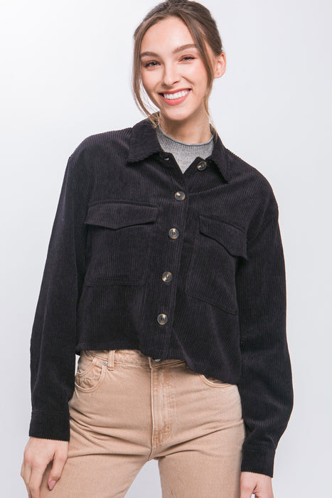 Semi Cropped Corduroy Button Up Shacket
