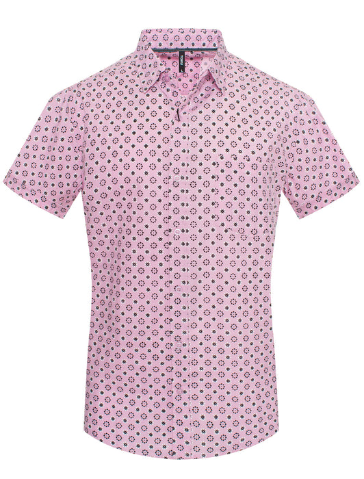 Soft Pink Floral Motif Short-Sleeve Shirt