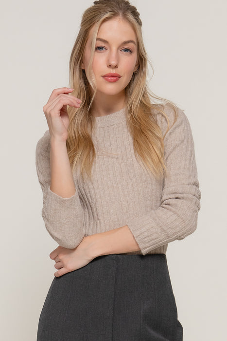 LONG SLV CREW NECK IRREGULAR RIB SWEATER