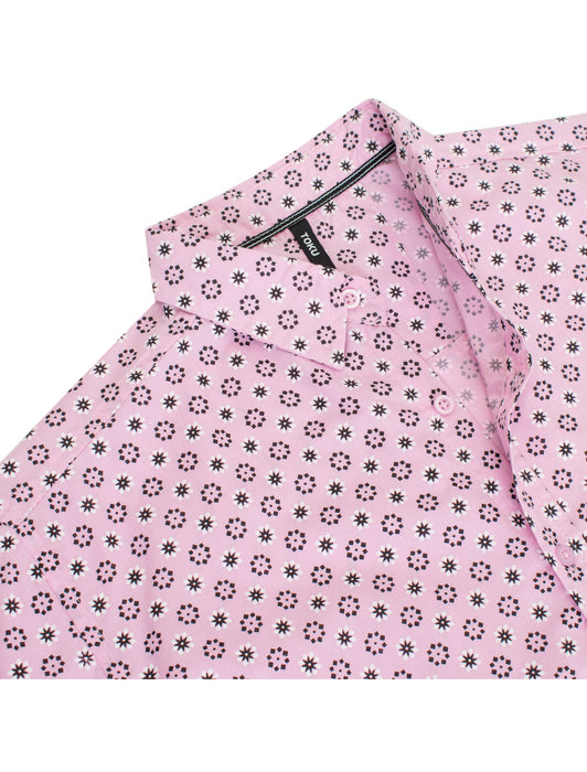 Soft Pink Floral Motif Short-Sleeve Shirt