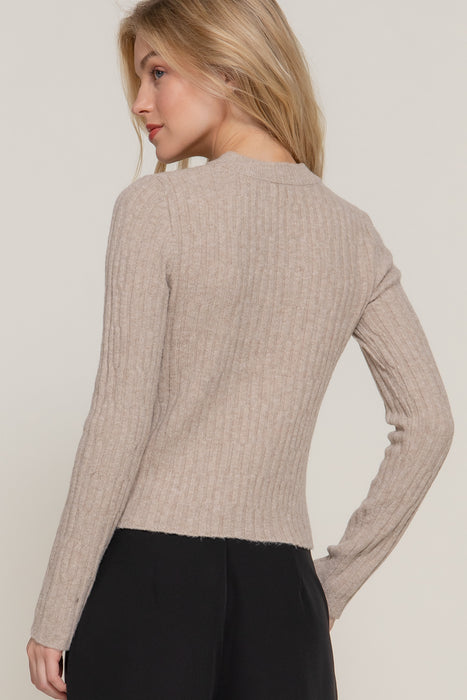 LONG SLV CREW NECK IRREGULAR RIB SWEATER