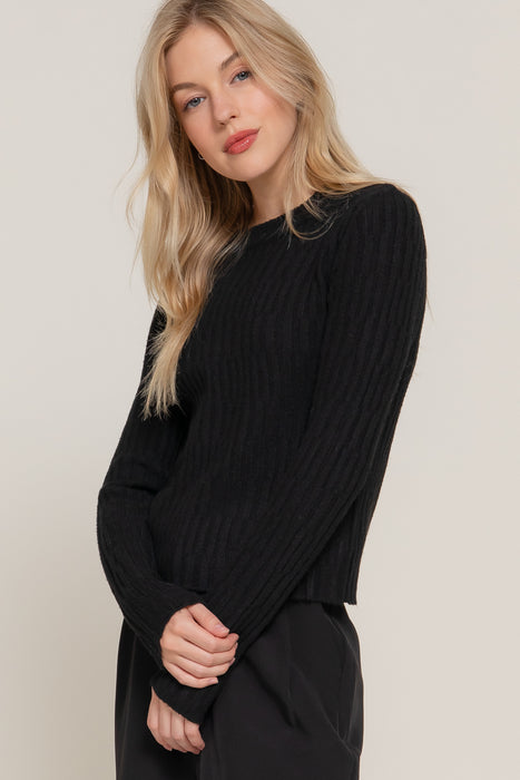 LONG SLV CREW NECK IRREGULAR RIB SWEATER