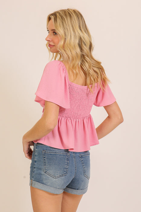 Flutter Sleeve Tie-front Airflow Top