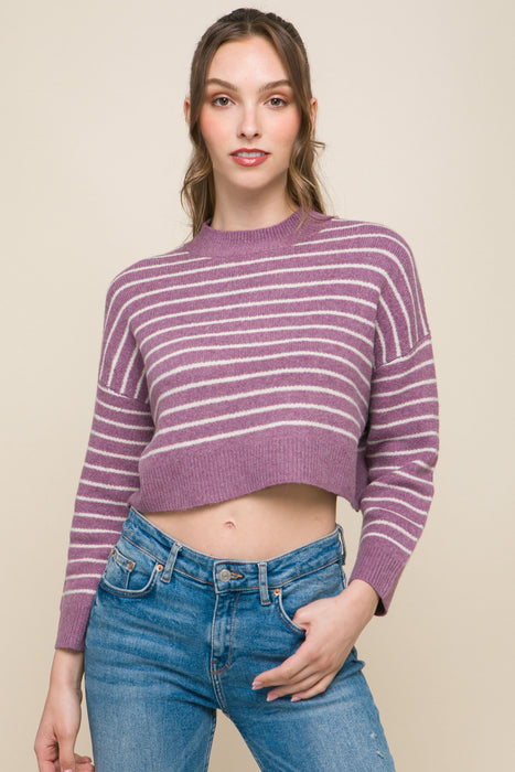 Cropped Stripe Knit Pullover Sweater
