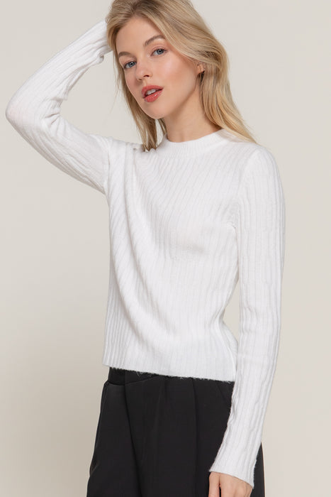 LONG SLV CREW NECK IRREGULAR RIB SWEATER