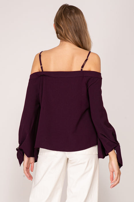 Off-the-shoulder Tie Sleeve Blouse