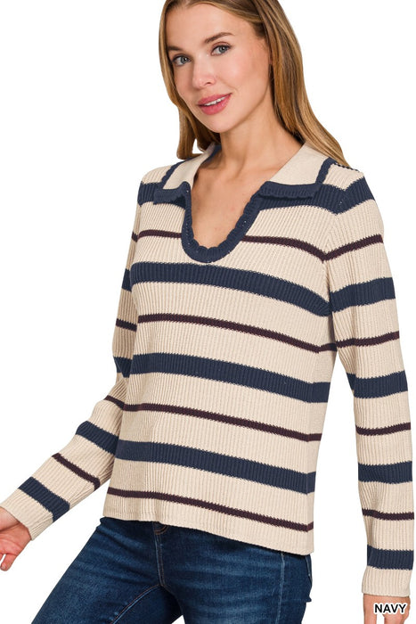 Striped Collared Sweater