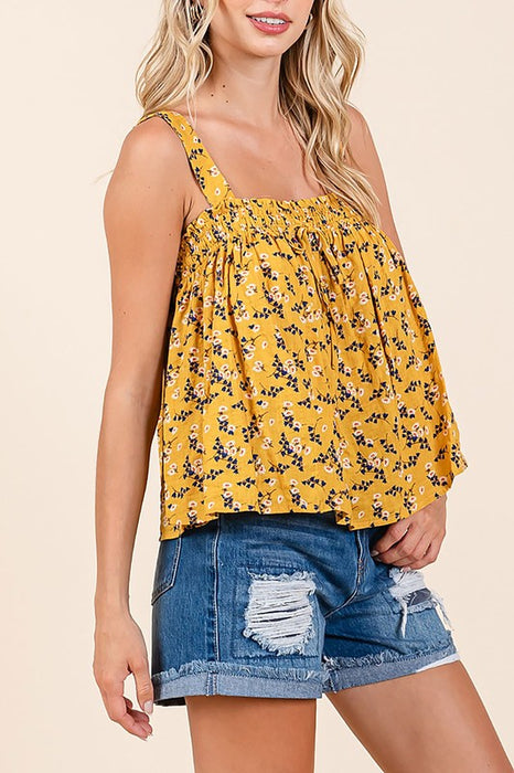 PRINTED TEXTURED COTTON GAUZE CAMI TOP